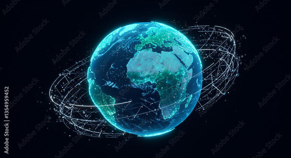 Obraz premium Abstract Earth Globe Surrounded by a Digital Wireframe Web