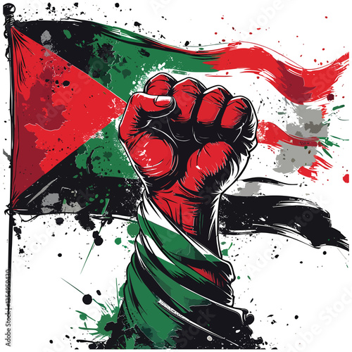 Save Gaza Flag, Palestine Grunge Flag, Protest Banner for Gaza,  Palestine Flag with Grunge Effect - Support Gaza Digital Art, Protest Poster - Save Gaza Message on Palestinian Flag Vector