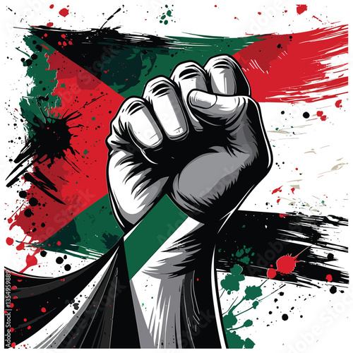 Save Gaza Flag, Palestine Grunge Flag, Protest Banner for Gaza,  Palestine Flag with Grunge Effect - Support Gaza Digital Art, Protest Poster - Save Gaza Message on Palestinian Flag Vector