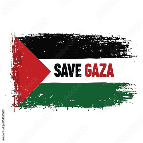 Save Gaza Flag, Palestine Grunge Flag, Protest Banner for Gaza,  Palestine Flag with Grunge Effect - Support Gaza Digital Art, Protest Poster - Save Gaza Message on Palestinian Flag Vector