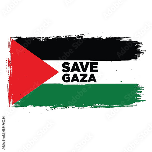 Save Gaza Flag, Palestine Grunge Flag, Protest Banner for Gaza,  Palestine Flag with Grunge Effect - Support Gaza Digital Art, Protest Poster - Save Gaza Message on Palestinian Flag Vector