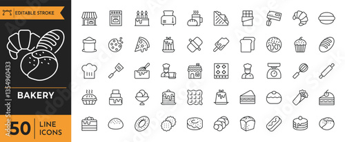 Bakery icon set. editable stroke. Vector illustration.