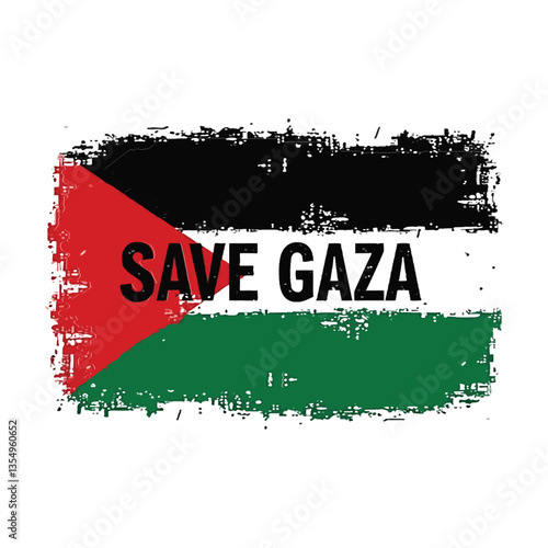 Save Gaza Flag, Palestine Grunge Flag, Protest Banner for Gaza,  Palestine Flag with Grunge Effect - Support Gaza Digital Art, Protest Poster - Save Gaza Message on Palestinian Flag Vector