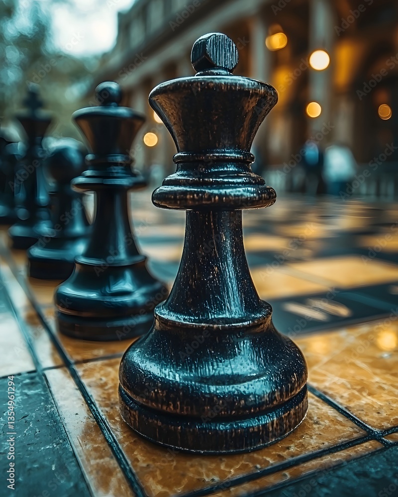 Fototapeta premium Chess Pieces on a Chessboard with Legal Documents