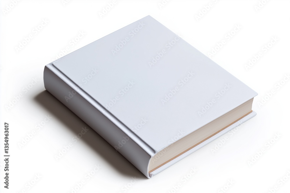 A white book with a leather cover. The book is open to the first page A white book with a leather cover. The book is open to the first page