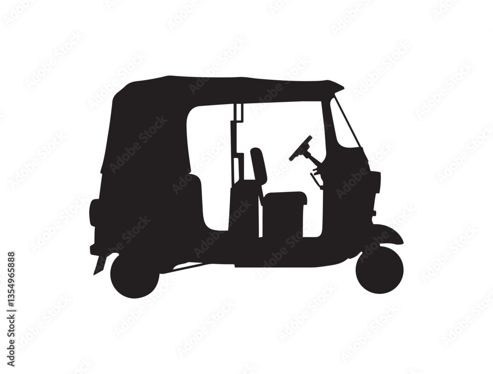 Fototapeta premium auto rickshaw, Indian vehicle silhouette black and white graphic design 