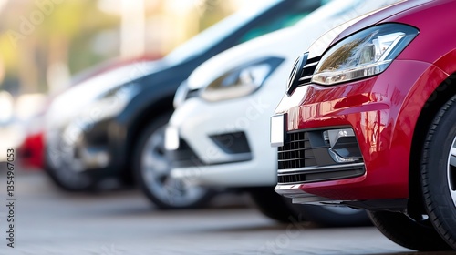 Row of parked cars in various colors creating a vibrant city scene : Generative AI