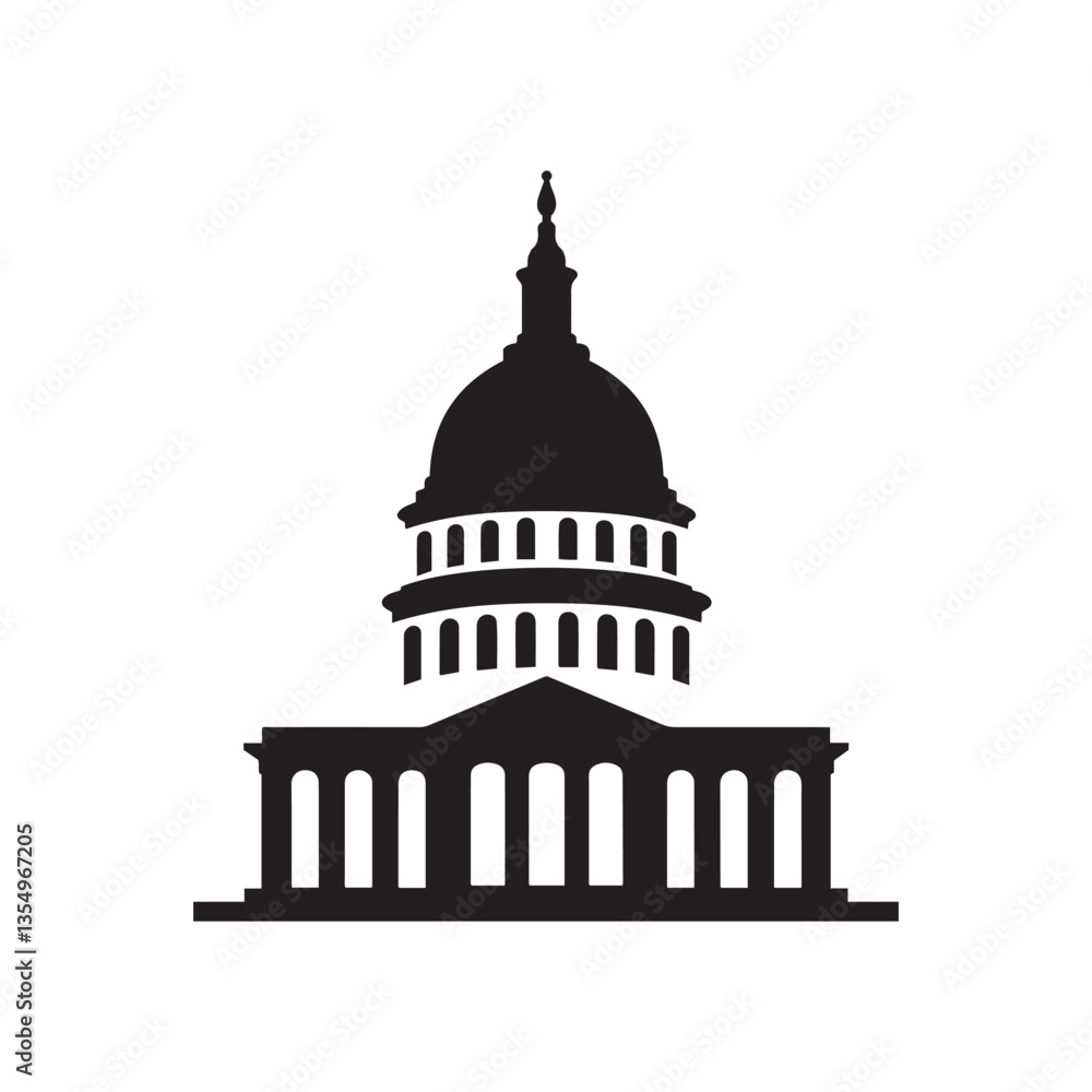 Obraz premium United States Capitol building silhouette vector graphic, minimalist illustration