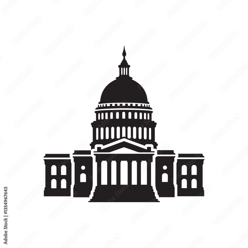 Obraz premium United States Capitol building silhouette vector graphic, minimalist illustration