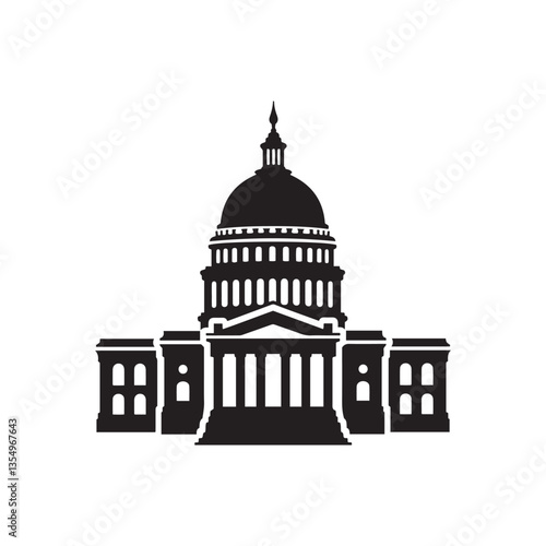 United States Capitol building silhouette  vector graphic, minimalist illustration
