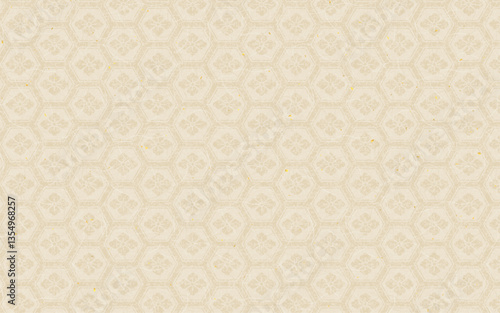 シームレスな和柄和紙のパターン。ベージュ、亀甲花菱模様。