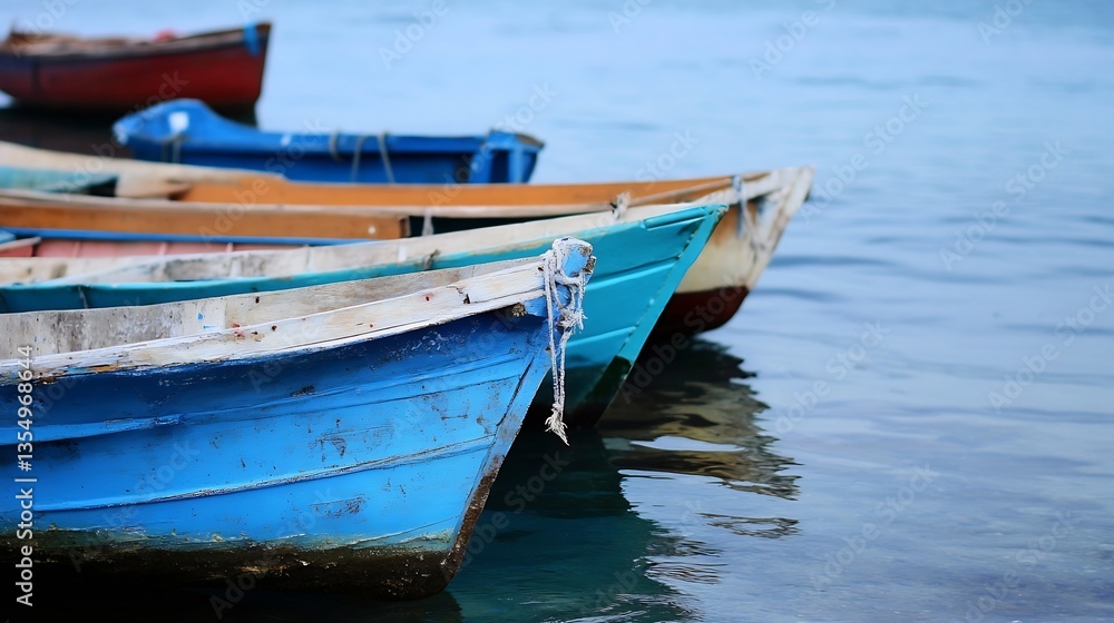 Brightly colored fishing boats docked on calm waters showcasing their rustic charm and beauty : Generative AI Brightly colored fishing boats docked on calm waters showcasing their rustic charm and beauty : Generative AI