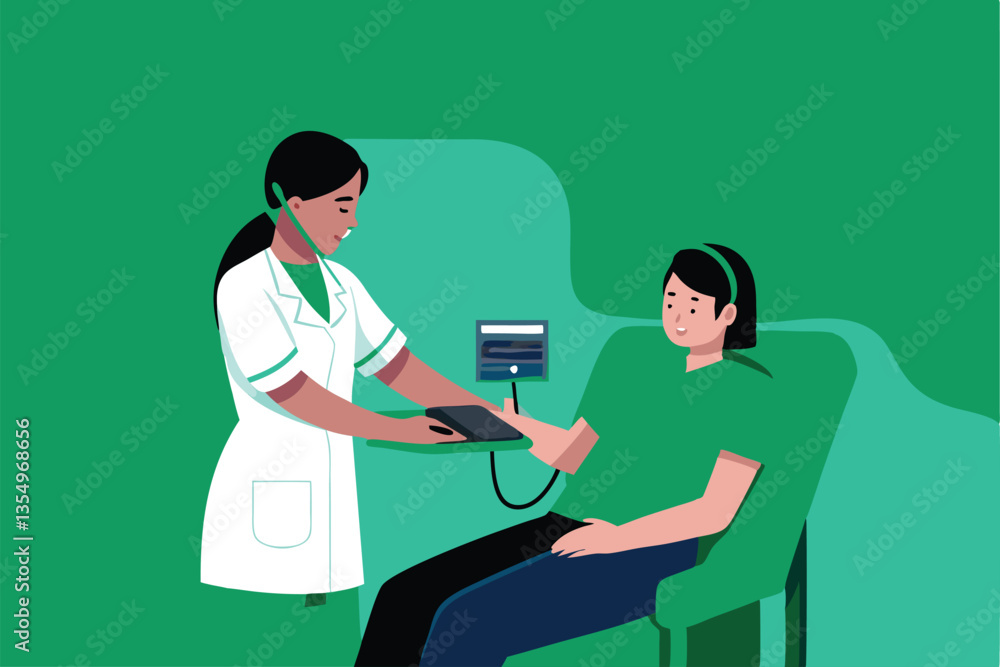 A compassionate nurse meticulously checks a patient's blood pressure using a sphygmomanometer, focusing on accuracy and patient comfort. A compassionate nurse meticulously checks a patient's blood pressure using a sphygmomanometer, focusing on accuracy and patient comfort.