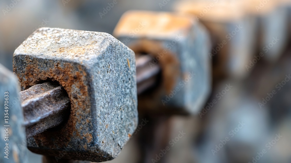 Closeup of rusty heavy iron bolts and nuts showcasing industrial wear and weathering over time : Generative AI Closeup of rusty heavy iron bolts and nuts showcasing industrial wear and weathering over time : Generative AI