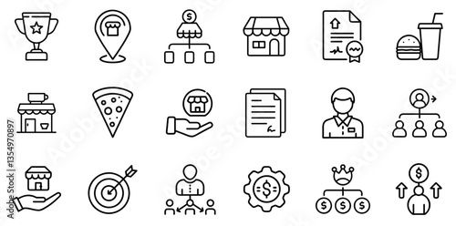 "Containing Franchise Line Icons Representing Franchise Business Models, Operations, and Franchisee Relationships in a Clean and Modern Linear Design"