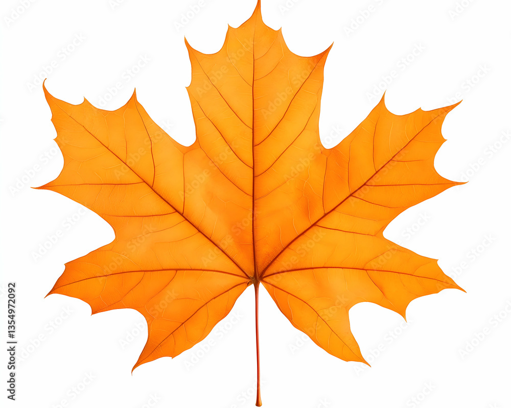 Obraz premium Single vibrant orange maple leaf isolated on white