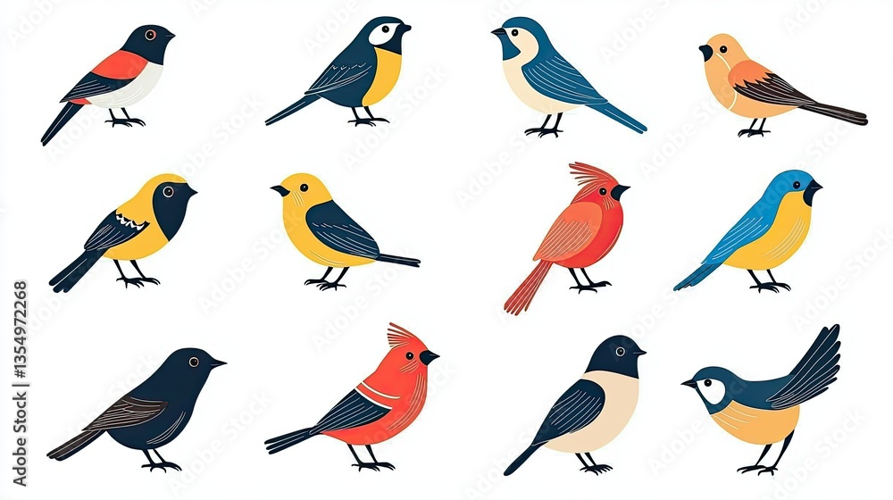 Colorful Collection of Cartoon Birds in Various Poses and Colors Colorful Collection of Cartoon Birds in Various Poses and Colors