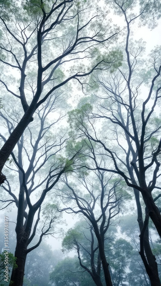 High angle shot of eucalyptus trees with misty atmosphere, green, landscape, scenery High angle shot of eucalyptus trees with misty atmosphere, green, landscape, scenery