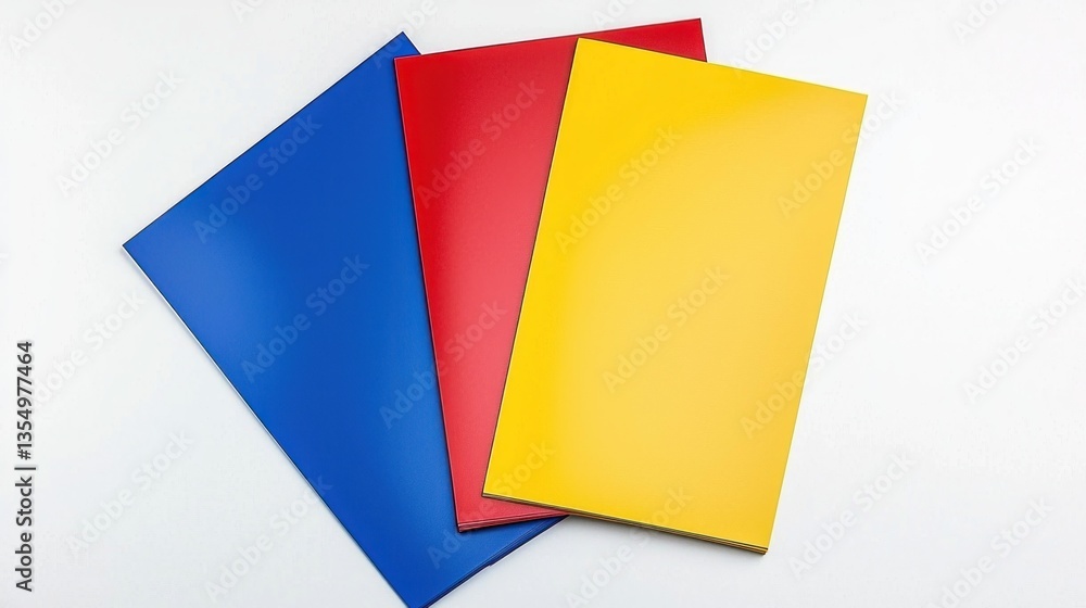 Three colorful notebooks stacked