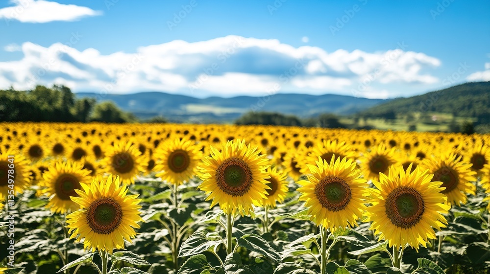 Fototapeta premium A beautiful sunflower field in full bloom during summer.