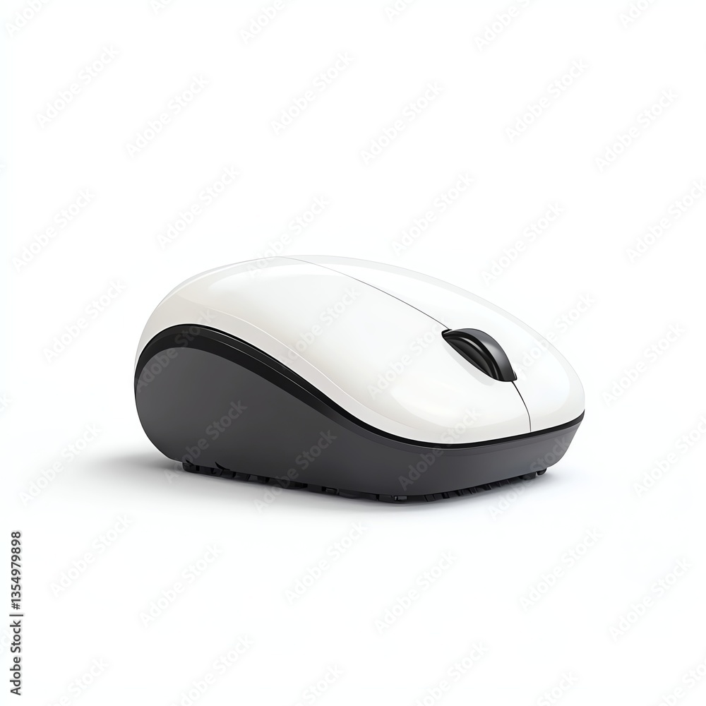 Sleek white computer mouse with black base on a clean white background. Sleek white computer mouse with black base on a clean white background.