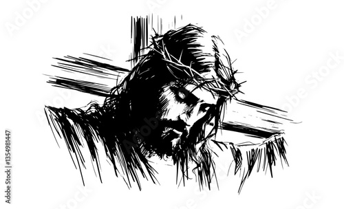 jesus on the cross expressive black vector ink sketch