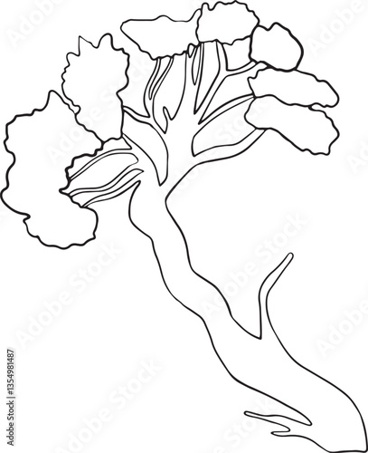 Chinese Penjing tree New year graphic element Outline vector illustration Hand drawn line art