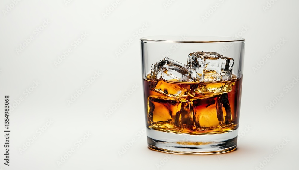 A glass of whiskey with ice cubes A glass of whiskey with ice cubes