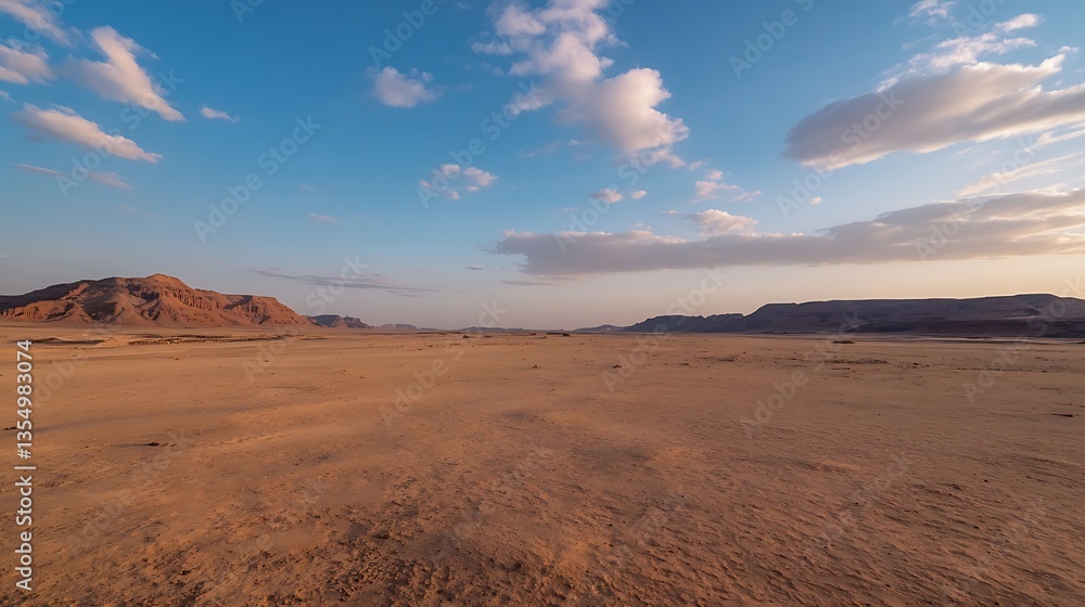 Expansive Desert Landscape Under a Clear Sky with Soft Clouds : Generative AI Expansive Desert Landscape Under a Clear Sky with Soft Clouds : Generative AI