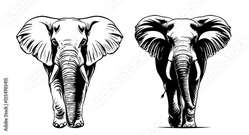 elephant front view black vector silhouette