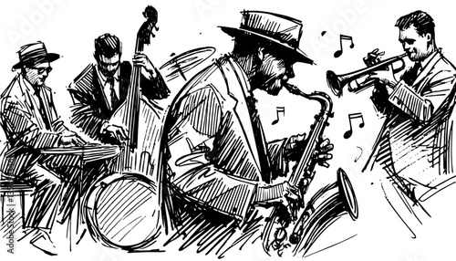jazz band musicians black vector sketch