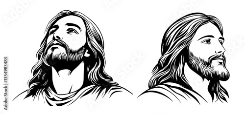 jesus christ portrait black vector engraving