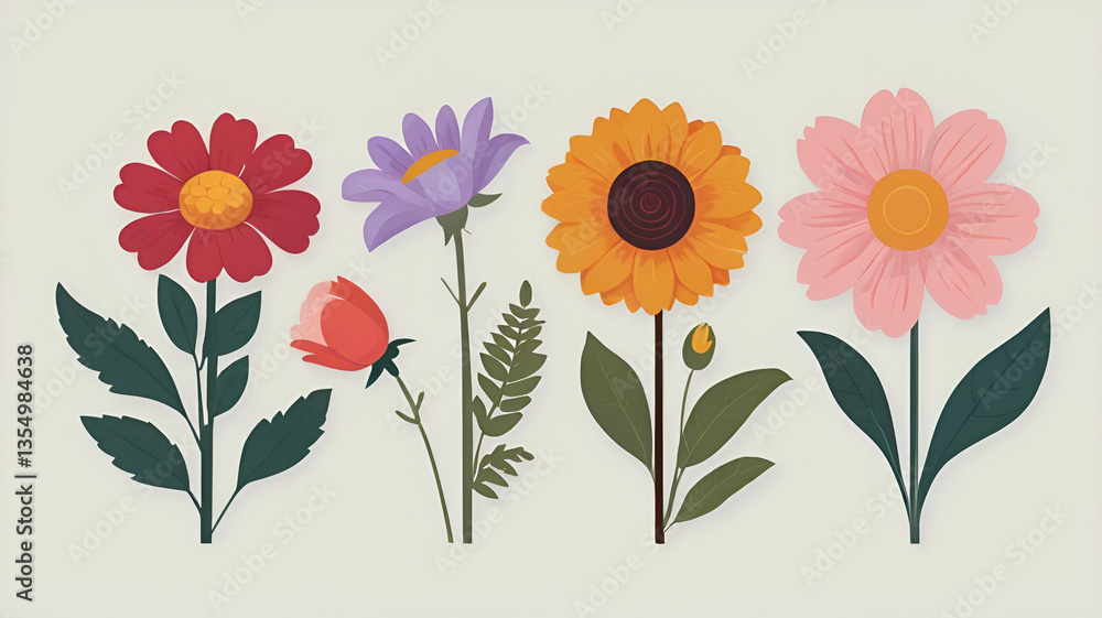 Obraz premium Flat Vector Flower Icons Collection ai