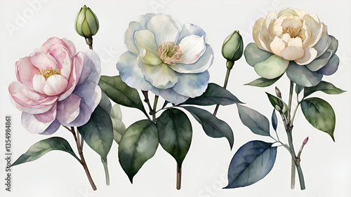 Watercolor Single Flower Collection (Isolated on Transparent White Background) ai
