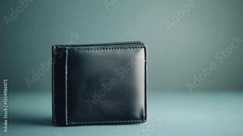 Black leather wallet on desktop with copy space