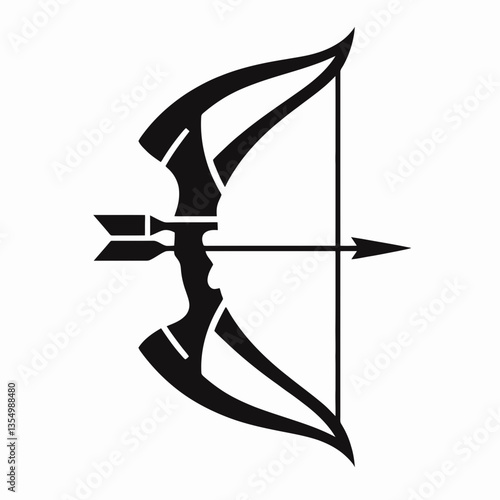  very simple flat and minimalist Bow and Quiver silhouette in black on a white background