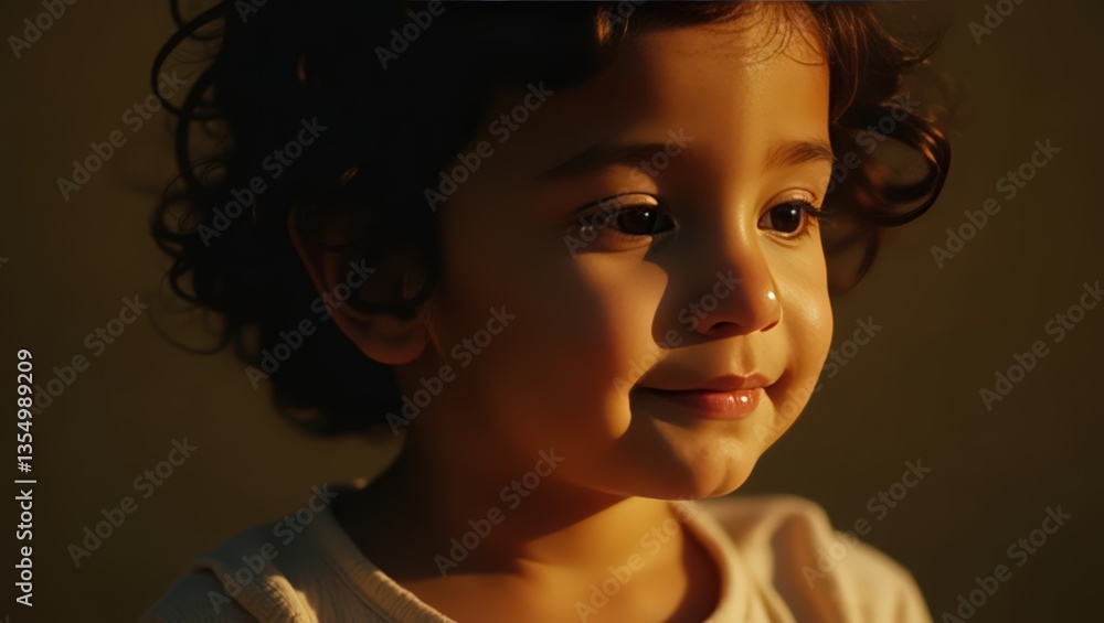 Obraz premium Small little Boy Biblical character praying showing gratitude for the blessings in his life, Cinematic portrait closeup.