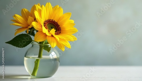Wallpaper Mural Sunflower-like bloom in a clear glass container, glass container, vase, yellow rose Torontodigital.ca