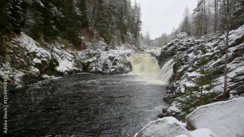 Kivach waterfall in the winter, Karelia, Russia Kivach waterfall in the winter, Karelia, Russia