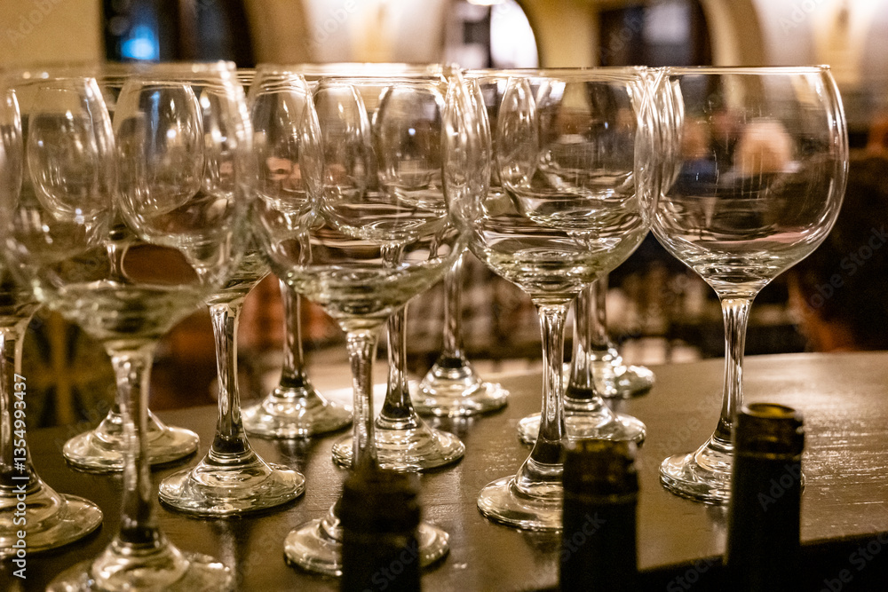 Clean wine glasses on the bar Clean wine glasses on the bar
