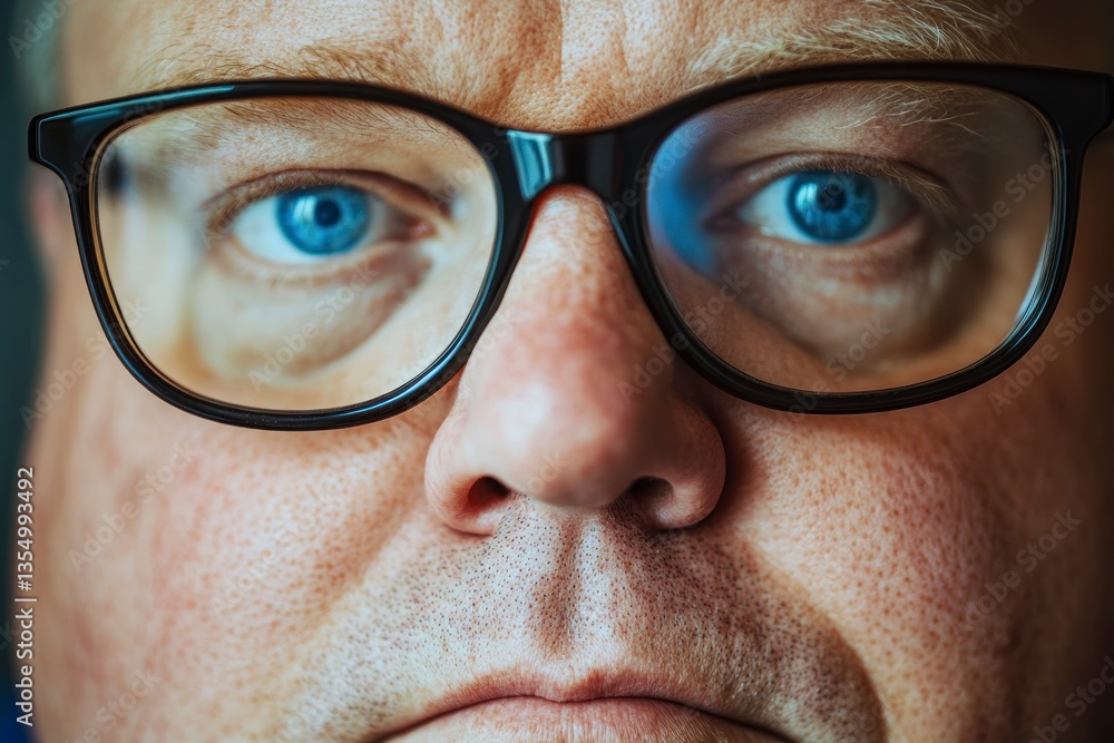 Man with Glasses Close Up Showing Bright Blue Eyes Detail Man with Glasses Close Up Showing Bright Blue Eyes Detail