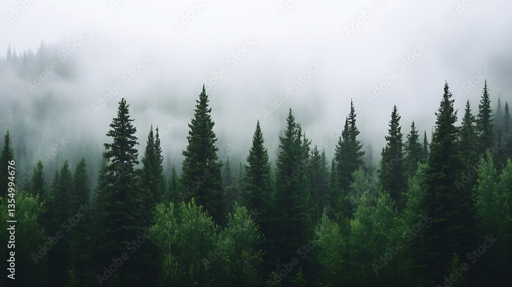 Misty Forest Landscape with Lush Green Trees and a Dreamy Atmosphere Creating a Serene Natural Scene : Generative AI Misty Forest Landscape with Lush Green Trees and a Dreamy Atmosphere Creating a Serene Natural Scene : Generative AI