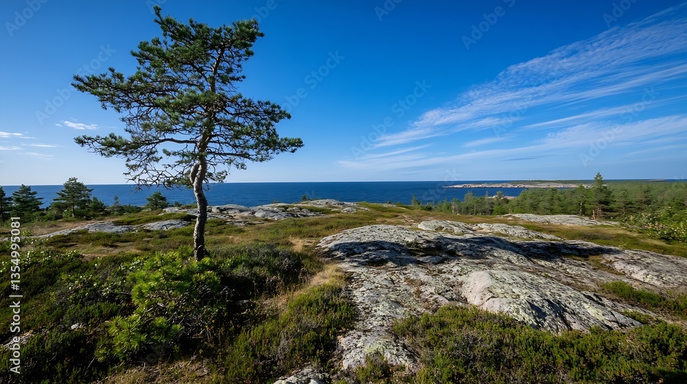 Scenic coastal landscape featuring vibrant greenery and rocky terrain under a clear blue sky : Generative AI Scenic coastal landscape featuring vibrant greenery and rocky terrain under a clear blue sky : Generative AI
