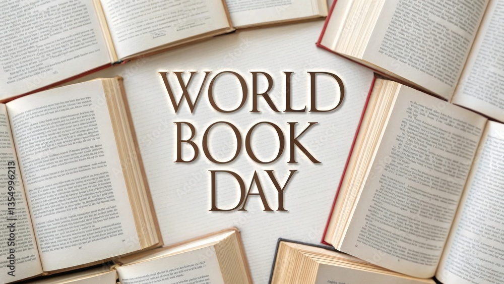Naklejka premium World Book Day typography with open books on white background