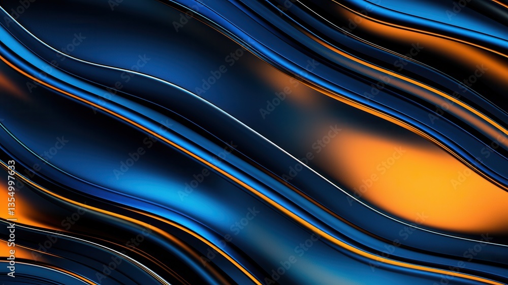 Naklejka premium Abstract Blue and Orange Swirling Waves Digital Background Texture Design