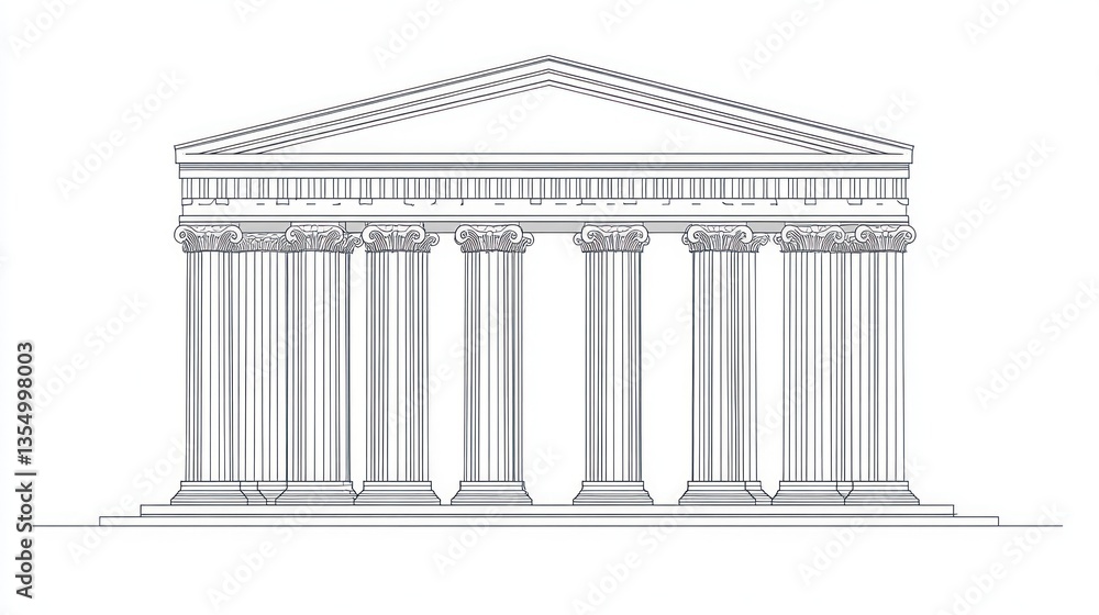 Obraz premium Classic Greek Temple Facade, Architectural Drawing, Educational Use