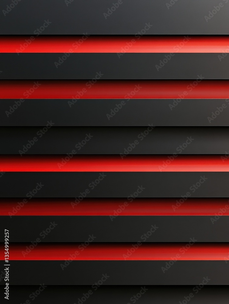Fototapeta premium Abstract horizontal red lines on a black background with shadows, pattern, abstract, horizontal, red, lines, black, background