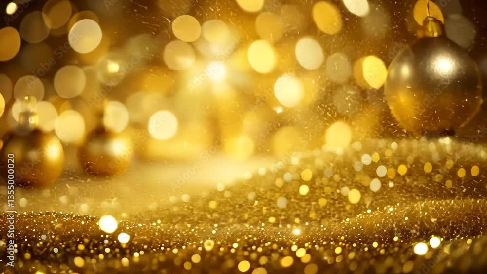 Elegant Golden Baubles and Glitter Bokeh Background for Festive Celebrations Elegant Golden Baubles and Glitter Bokeh Background for Festive Celebrations