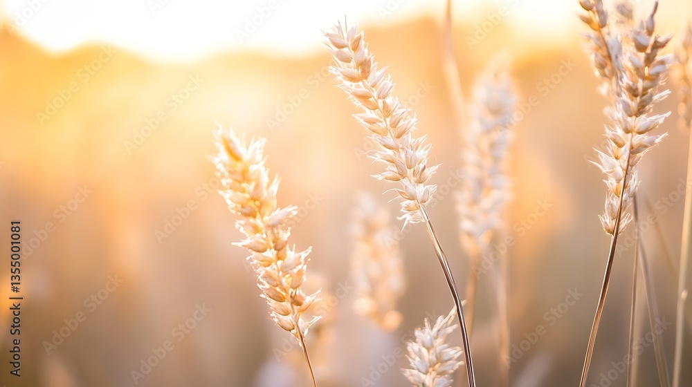 Fototapeta premium Golden Wheat Field Glimmering in Warm Light During Sunlit Evening Hours : Generative AI