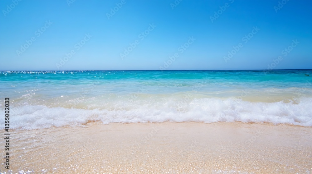 Tranquil beach landscape with azure waters lapping against golden sand under a clear blue sky : Generative AI Tranquil beach landscape with azure waters lapping against golden sand under a clear blue sky : Generative AI